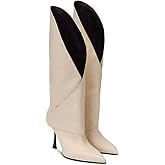 NSZPD Women's Leather Knee High Boots V-Cut Pointed Toe Stiletto High Heel Riding Boots Stylish Motorcycle Biker Booties with Twist Detail For Party Wedding Shows