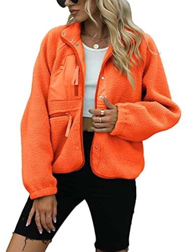 Yanekop Womens Fleece Jacket Fuzzy Long Sleeve Short Coats Button