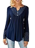 onlypuff Long Sleeve Shirts For Women Blue Blouse Tunic Tops Flare Hem Dots Royalblue XLarge
