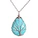 Top Plaza Wire Wrapped Tree of Life Natural Gemstone Teardrop Pendant Necklace Healing Crystal Chakra Jewelry for Women - Synthetic Green Turquoise