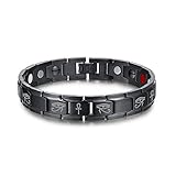 VNOX 12MM Stainless Steel Egyptian Eye of Horus Eye of Ra Ankh Cross Magnetic Therapy Adjustable Bracelet