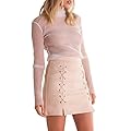 Froomer Women Cross Lace Up Bodycon Faux Suede Mini Skirt