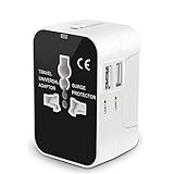 Universal Travel Adapter, International Adapter Plug Kits Dual USB Charging Ports, All in One Converter Wall Charger, ZGGCD Worldwide AC Power Outlet for USA AUS UK Europe Cell Phone Laptop – White
