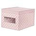 mDesign Large Soft Stackable Fabric Baby Nursery Storage Organizer Holder Bin Box with Front Window and Lid for Child/Kids Bedroom, Playroom, Classroom - 2 Pack - Pink/White Polka Dot