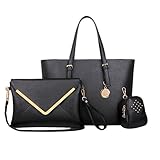 Fashion Road Luxury Womens 3 Pcs Satchel Hobo Tote Handbag Bag Purse Set Black