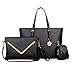 Fashion road Luxury Women's Satchel Hobo Tote Handbag Bag Purse Set, Black, 3 Piece