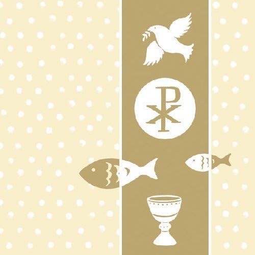 40 Tissue Luncheon Napkins 13x13" Pax Gold Fish Dove Cup Holy Communion Baptism Confirmation Christening Wedding Table Decor