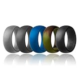 Silicone Wedding Ring,Silicone Wedding Band,5 Ring Pack for Men,Black,Dark Grey,Light Grey,Blue and Camo,size12