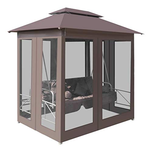 AyaMastro 86.6" L Coffee Outdoor Sun Shade Gazebo Swing Chair Canopy Patio Bed Bench w/Curtain & Pillow with Ebook