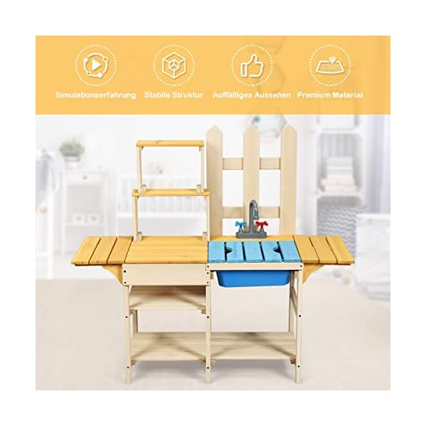 COSTWAY Matschküche mit Wasserhahn, Kinderküche Holz, Outdoor Küche, Holzküche, Spielküche, Spielzeugküche für Kinder ab… – Bild 4
