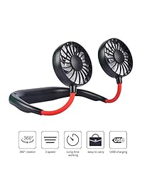 OKA Ventilador portátil USB recargable, banda para el cuello, manos libres, mini ventilador para el cuello, diseño de auriculares, portátil, rotación de 360 grados para regalo de verano (3 velocidades, 4   12 horas de trabajo)