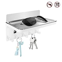 Adhesive Hooks Wall Key Hooks Holder Mail Letter Organizer Clothes Bag Sunglasses Hanger Rack Shelf for Entryway Kitchen Bathroom Door - Black