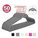 MIZGI Cascading Velvet Hangers - 50 Pack Heavyduty Non Slip Hangers with Cascade Hooks Gray - Copper/Rose Gold Hooks,Space Saving Clothes Hangers for Pants,Coat,Shirts,Suits,Dress
