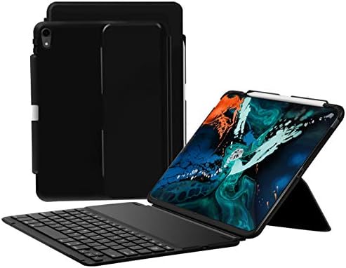 Elecbae Keyboard Case for iPad Pro 11 2018 - Slim PU Leather Folio Stand Cover with Magnetically Detachable Wireless Bluetooth Keyboard & Pencil Slot (Black)