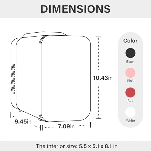 Simple Deluxe Mini Fridge, 4L/6 Can Portable Cooler & Warmer Freon-Free Small Refrigerator Provide Compact Storage for Skincare, Beverage, Food, Cosmetics, 4 L, Black