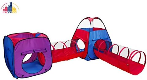 Heavy Duty Play Tent Play Tunnel Ball Pit Combo Designed to Connect (4-in-1 Blue-Red-Purple)