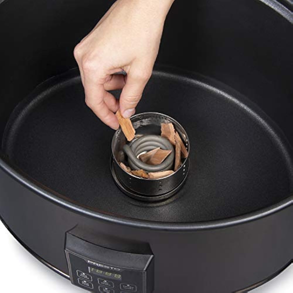 06013 Slow Cookers Electric Indoor Smoker, 6qt, Black Stainless Steel