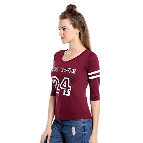 the dry state women's cotton burgundy new york full sleeves tshirt