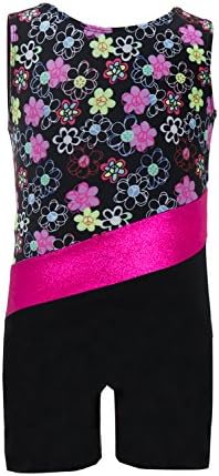 PHOEBE CAT Little Girls Gymnastics Leotard Sparkle Ribbon Stripe Rainbow Colorful Athletic Biketard 2-10 Years (Flower, 7-8Y)