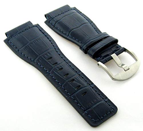 Ewatchparts24mm Leather Watch Band Strap Compatible With Bell & Ross BR-01-BR-03 Watch Blue