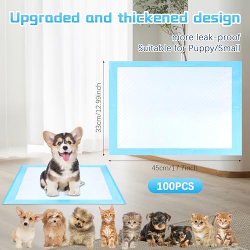 Pack of 100 Dog Pads, 33 x 45 cm Disposable Hygienic Pet Mats, Training and Training Wipes, Absorbent, Leak Resistant, Breathable