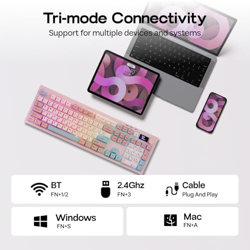 EPOMAKER AULA S102 PRO Wireless Membrane Keyboard with TFT Screen and Number Pad, 2000mAh, RGB Backlit, Media Knob, 105 Keys, Full Size Wireless Gaming Keyboard (Pink)
