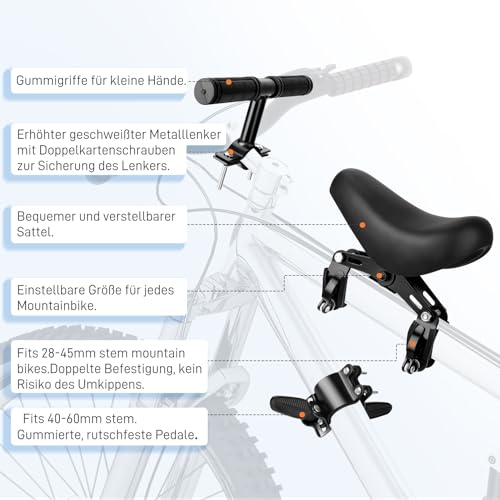 Fuutilake Children's Mountain Bike Seat, Front Mounted Bicycle Seat for Children 2-6 Years, Removable Child Bicycle Seat with Armrest Frame Set Compatible with All Adult Mountain Bikes