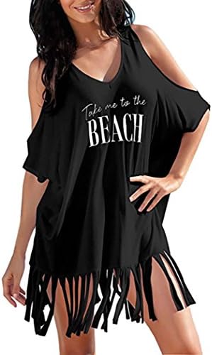 MENOW Womens Tassel Letters Print Baggy Swimwear Bikini Cover-UPS Beach Dress