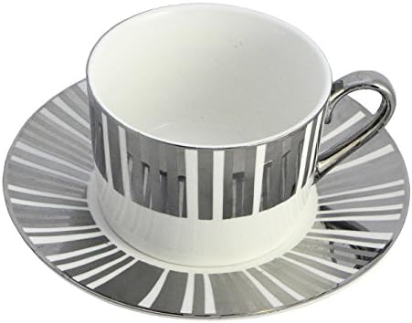 Gracie China Cup with Saucer - Bold Silver Stripes