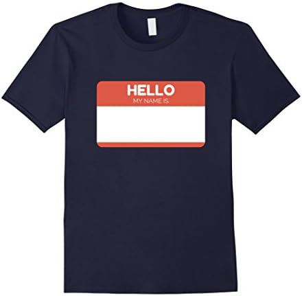 Mens Hello My Name Is Sticker T-Shirt Name Tag Work Badge Tee Large Navy