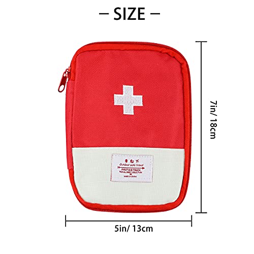 Red Portable Mini First Aid Pouch - Outdoor Camping Home Survival Kit Bag With Bandages
