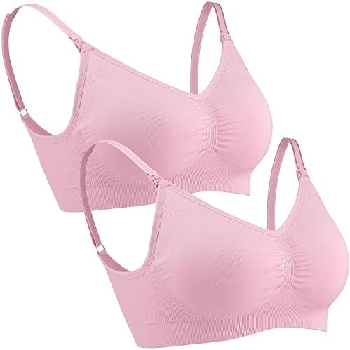 MAXCOZZI Womens 2PACK Seamless Maternity Nursing Bra Pregnant Sleep Bras Nursing Clothes (Pink, Large)