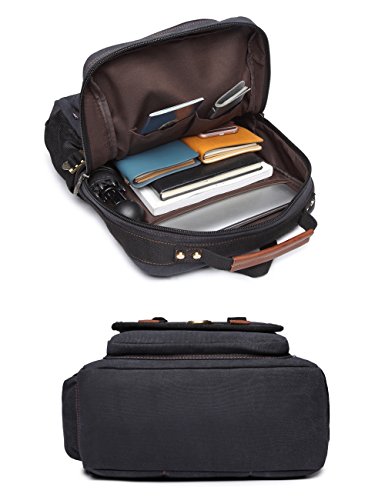 BEFAiR Canvas Backpack Vintage College Daypack Mens Laptop Backpack School Bookbag for Women Black - Thumbnail 6
