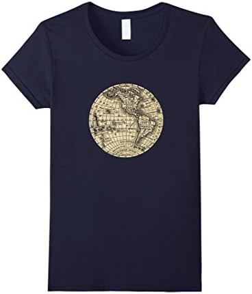 Womens Antique World Map T-shirt Medium Navy