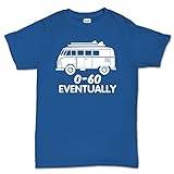 VW T1 0-60 mph Eventually Funny Bus V Dub Surf Classic T Shirt XL Royal Blue