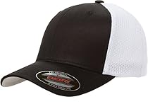 6511T Flexfit Mesh Cotton Twill Trucker Cap - OSFA (Black/White)