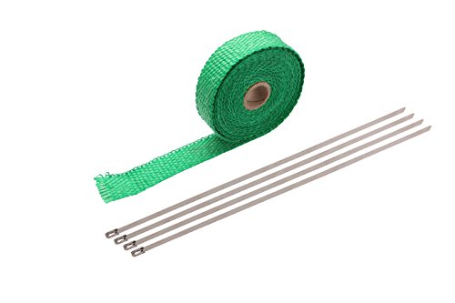 PACEWALKER 1" x 16' Exhaust Heat Wrap Roll for Motorcycle Fiberglass Heat Shield Tape with 4PC Stainless Ties 1.5mm25mm5m (green)