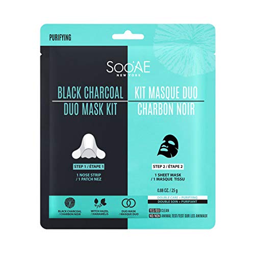SOOAENew York. Black Charcoal Duo Mask. Deep Cleansing & Revitalizing. Antioxidant Rich Face Sheet Made In Korea.