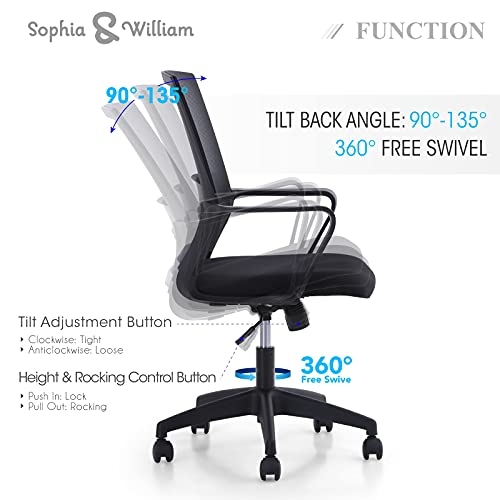 Sophia & William Ergonomic Rocking Mesh Office Desk Chair Middle Back