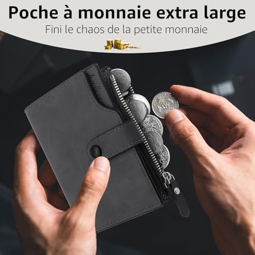 HNOOM Men's RFID Blocking Wallet PU Leather Wallet with 17 Card Holders, Vertical Wallet for Men with Zipped Coin Purse (Black)