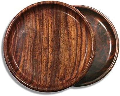 DAISYLIFE Wooden Eco-Friendly Handmade Round Shaped Serving Plates, Natural Colour, 6 x 6 x 1 Inch, Set of 2