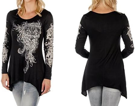 Liberty Wear - Fleur de Lis Scrolls, Long Sleeve, Sharkbite Hem Rhinestone Top