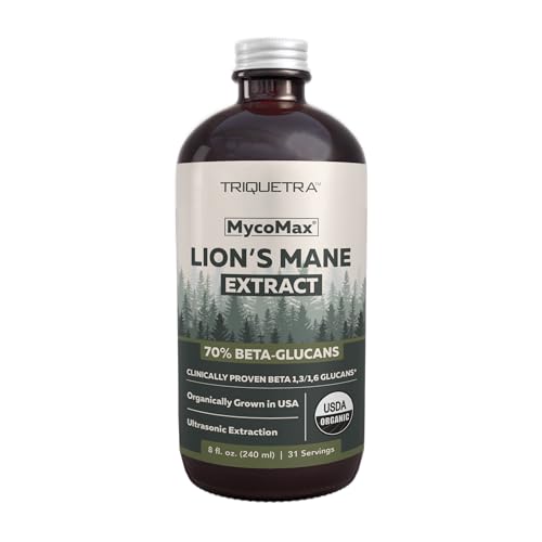 MycoMax Lions Mane Extract - 70% Beta Glucans, Max Potency Organic Lions Mane Supplement, US Grown + Ultrasonic Extraction - 500 mg per serving - Mental Clarity, Focus and Memory - 8 oz.