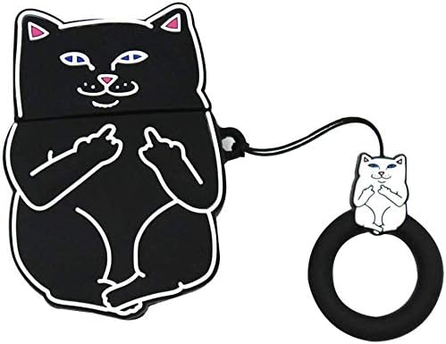 BlossomingLove Compatible with AirPods Case Keychain Full Protective Premium PVC Soft Rubber Silicone Cover Fashion Dope Self-Design Luggage Suitcase Skin for AirPods Charging Case (Dope Cat Black)