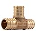 SharkBite 3/4 Inch Crimp Tee, Pack of 10, Brass Plumbing Fitting, PEX Pipe, PE-RT, UC370LFA10