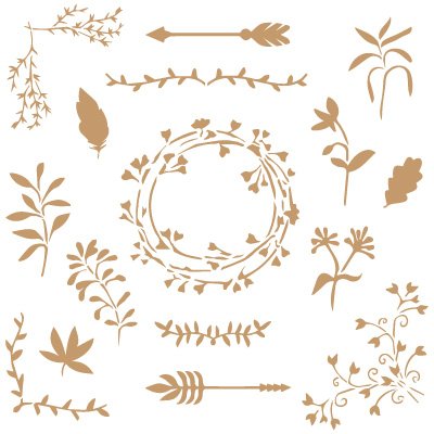 Stencil Deco Floral 045 Floral Elements Approximate Size: Stencil Size: 25 x 25 cm (9,8 x 9,8 in) Design Size: 23 x 23 cm (9 x 9 in)