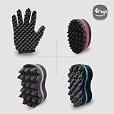 Barber Curl Twist Sponge Glove(Double Sided) and Big Holes Hair Brush Double Sided Sponge Kit Tutorial For Dreads Locking Twist Afro Curling Coils Wave Men and Women Hair Care Tool Set of 4(Blend)