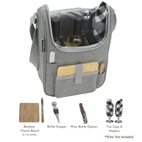 Premium Wine Bag, Insulated 2 Bottle Wine Carrier Tote, Wine and Cheese