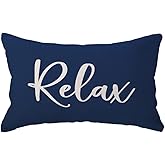ULOVE LOVE YOURSELF Relax Lumbar Throw Pillow Case 12×20 Inch Housewarming Gifts Farmhouse Blue Decorative Rectangular/Waist Cushion Cover for Sofa Beach Porch Bench Decor(12"×20", Blue)
