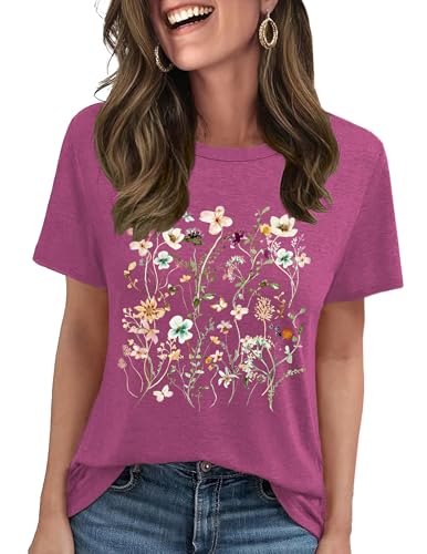 Womens Floral Graphic Crew Neck T Shirt